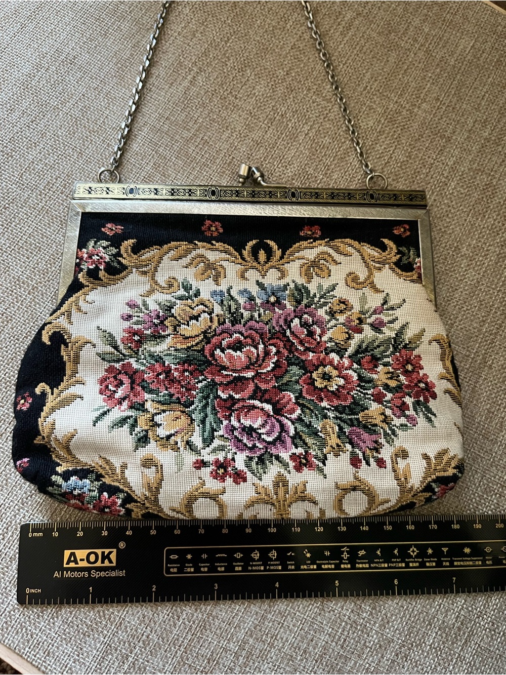 Vintage Floral Tapestry Evening Clutch - Pink, Cream & Black